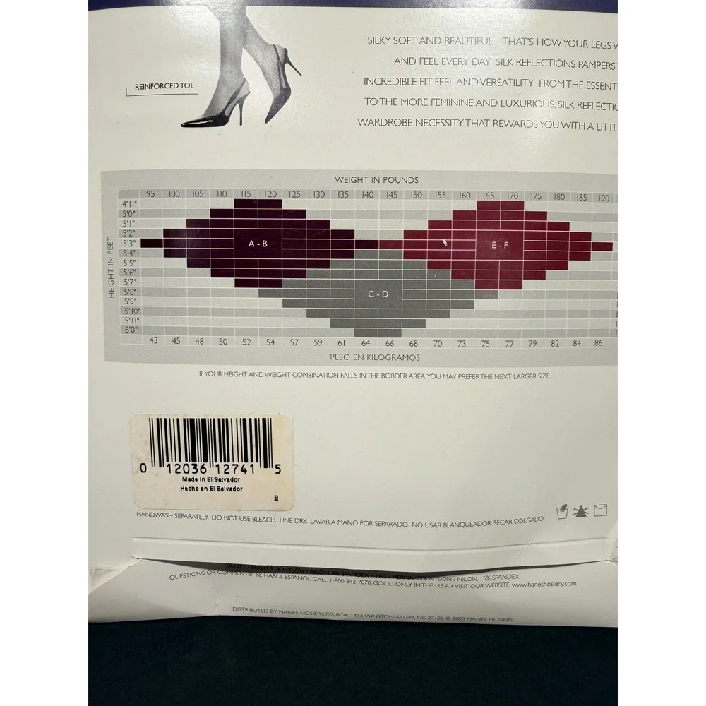 Hanes Silk Reflections Silky Sheer Pantyhose Barely Black EF 716 Reinforced Toe